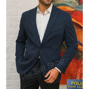New Polo Ralph Lauren Mens 44R Blue Brushed Cotton Unstructured Casual Blazer